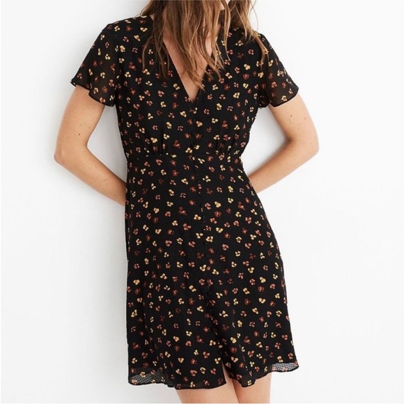 Madewell Silk Button Front Swing Dress Black Feline Floral AB340 Size 8 - Picture 15 of 15